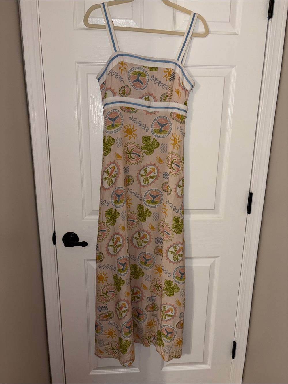 Womens Pink Printed Maxi Dress with Spaghetti Straps